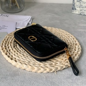Dior Obliqu Черный кожаный кошелек с вышитыми нитками Модель： 503