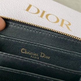 Dior Obliqu Черный кожаный кошелек с вышитыми нитками Модель： 503