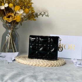 Короткий кошелек Dior с ромбовидным узором Импортная натуральная