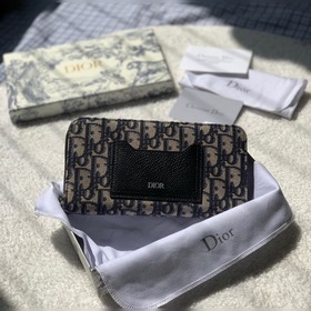 Мини-кошелек с длинной застежкой-молнией и синим принтом Dior Obl