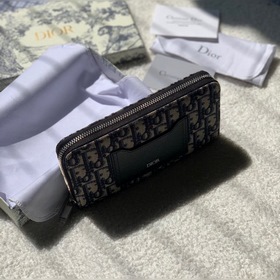Мини-кошелек с длинной застежкой-молнией и синим принтом Dior Obl
