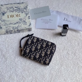 Dior Oblique Кошелек из гофрированного полотна синим узором Модел
