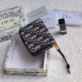 Dior Oblique Кошелек из гофрированного полотна синим узором Модел