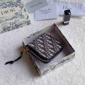 Dior Oblique Кошелек из гофрированного полотна синим узором Модел
