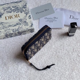 Dior Oblique Кошелек из гофрированного полотна синим узором Модел