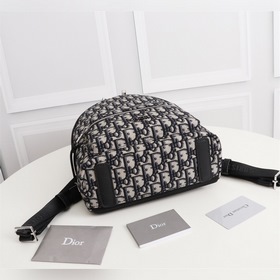DIOR Рюкзак из канваса и черной зернистой телячьей кожи Dior Obli