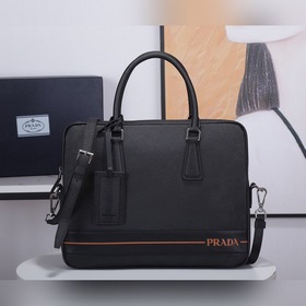 Мужской портфель Prada, модель 2VE368-3, черный с оранжевым Италь