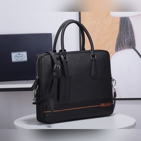 Мужской портфель Prada, модель 2VE368-3, черный с оранжевым Италь
