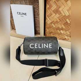 CELINE Сумка-цилиндр с логотипом Логотип Кожаная окантовка, ткане