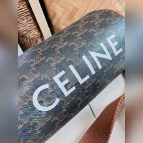 CELINE Сумка-цилиндр с логотипом Логотип Кожаная окантовка, ткане