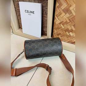 CELINE Сумка-цилиндр с логотипом Логотип Кожаная окантовка, ткане