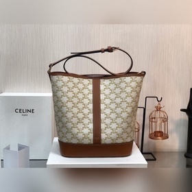 CELINE TRIOMPHE Белая сумка-бакет среднего размера из парусины По