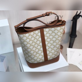 CELINE TRIOMPHE Белая сумка-бакет среднего размера из парусины По