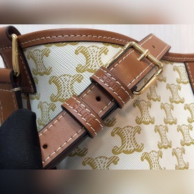 CELINE TRIOMPHE Белая сумка-бакет среднего размера из парусины По