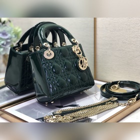 Dior Lady Dior Mini с тремя секциямиз темно-зеленой кожи золотой 