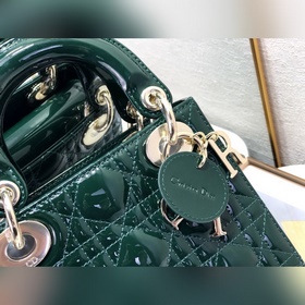 Dior Lady Dior Mini с тремя секциямиз темно-зеленой кожи золотой 
