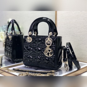 Dior, три черных и золотых элемента, Lady Dior Mini, размер 17 см