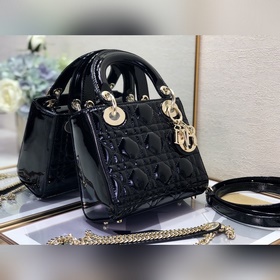 Dior, три черных и золотых элемента, Lady Dior Mini, размер 17 см