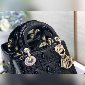 Dior, три черных и золотых элемента, Lady Dior Mini, размер 17 см
