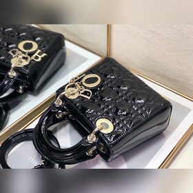 Dior, три черных и золотых элемента, Lady Dior Mini, размер 17 см