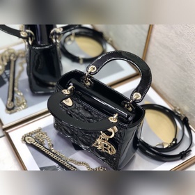 Dior, три черных и золотых элемента, Lady Dior Mini, размер 17 см