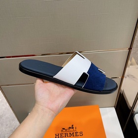 Классические мужские тапочки HERMES — подошва из кожи высшего кач