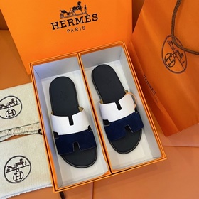 Классические мужские тапочки HERMES — подошва из кожи высшего кач