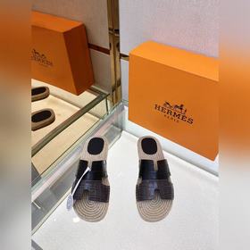Hermes 2022 Antigua плетеные тапочки – кожаная подошва Сланцы из
