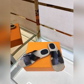 Hermes 2022 Antigua плетеные тапочки – кожаная подошва Сланцы из 