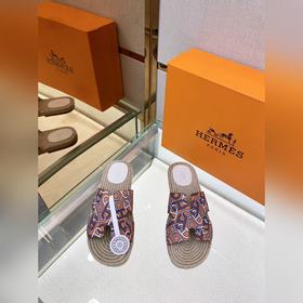 Hermes 2022 Antigua плетеные тапочки – кожаная подошва Сланцы из