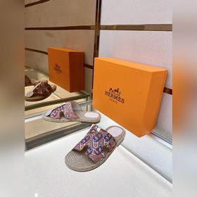 Hermes 2022 Antigua плетеные тапочки – кожаная подошва Сланцы из 