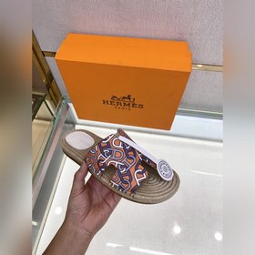Hermes 2022 Antigua плетеные тапочки – кожаная подошва Сланцы из 