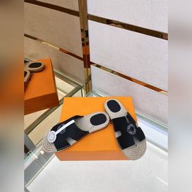 Hermes 2022 Antigua плетеные тапочки – кожаная подошва Сланцы из 