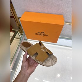 Hermes 2022 Antigua плетеные тапочки – кожаная подошва Сланцы из 