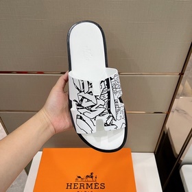 Классические мужские тапочки HERMES — подошва из кожи высшего кач
