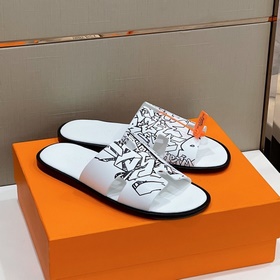 Классические мужские тапочки HERMES — подошва из кожи высшего кач