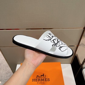 Классические мужские тапочки HERMES — подошва из кожи высшего кач