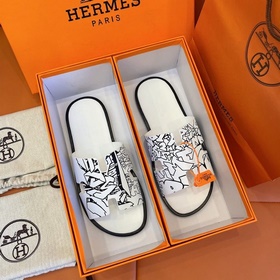 Классические мужские тапочки HERMES — подошва из кожи высшего кач
