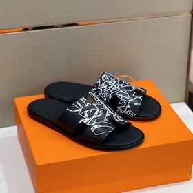 Классические мужские тапочки HERMES — подошва из кожи высшего кач