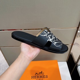 Классические мужские тапочки HERMES — подошва из кожи высшего кач