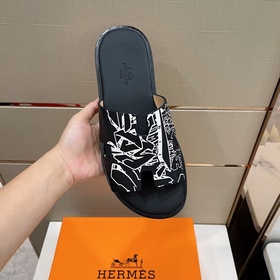 Классические мужские тапочки HERMES — подошва из кожи высшего кач