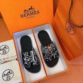 Классические мужские тапочки HERMES — подошва из кожи высшего кач