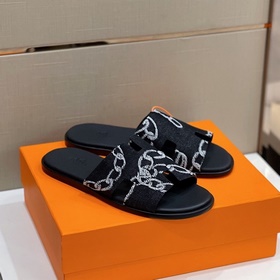 Классические мужские тапочки HERMES — верх из кожи высшего качест