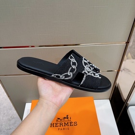 Классические мужские тапочки HERMES — верх из кожи высшего качест