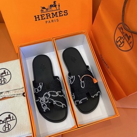 Классические мужские тапочки HERMES — верх из кожи высшего качест