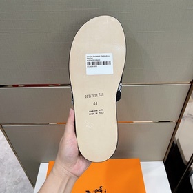 Классические мужские тапочки HERMES — верх из кожи высшего качест
