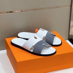 Классические мужские тапочки HERMES — верх из кожи высшего качест