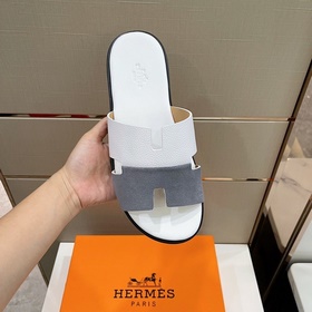 Классические мужские тапочки HERMES — верх из кожи высшего качест