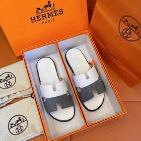 Классические мужские тапочки HERMES — верх из кожи высшего качест