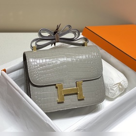 Сумка Hermes через плечо, имитация крокодиловой кожи, серо-коричн
